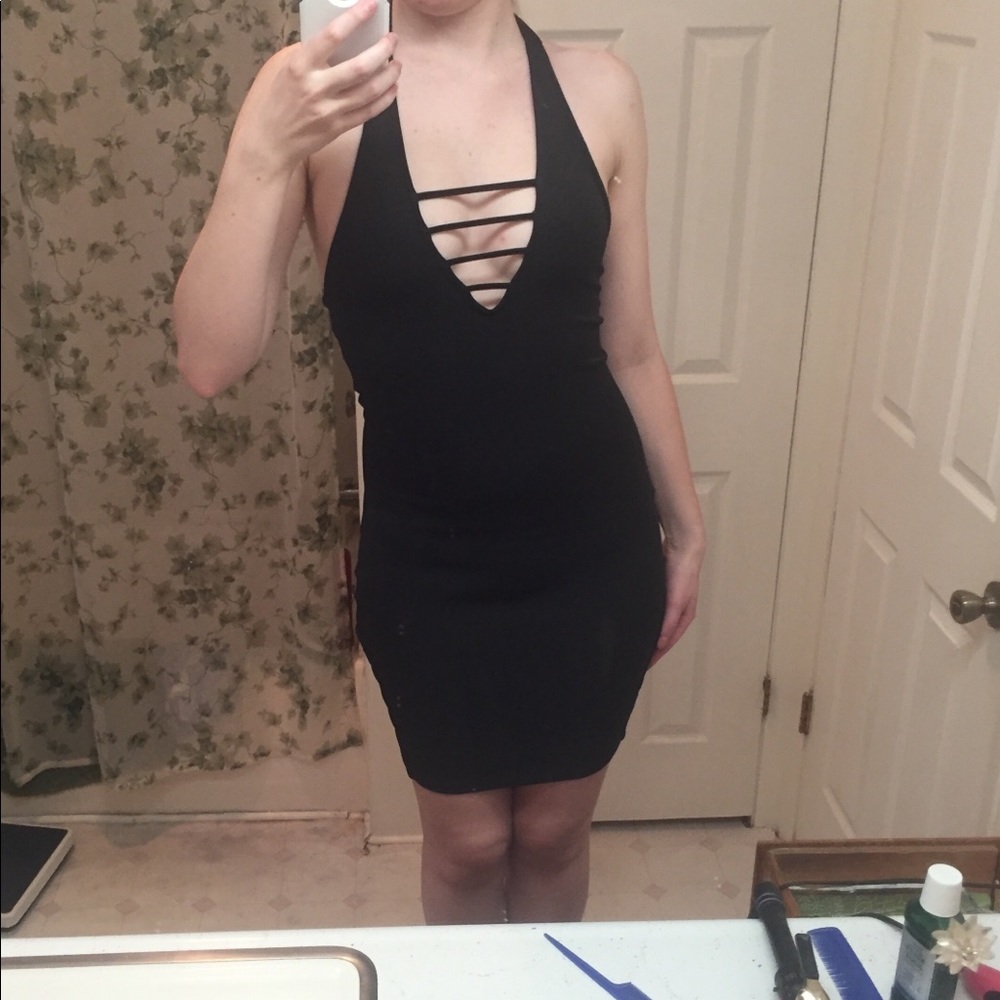 New Black Strappy Halter Dress
